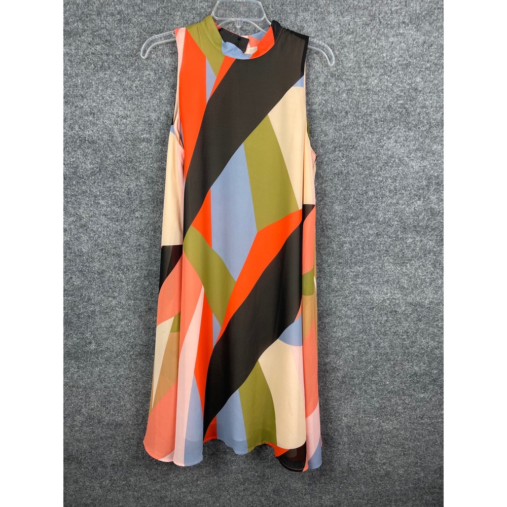 MAVE Geometric Abstract Mock Neck Shift Dress Women's Medium Multicolor